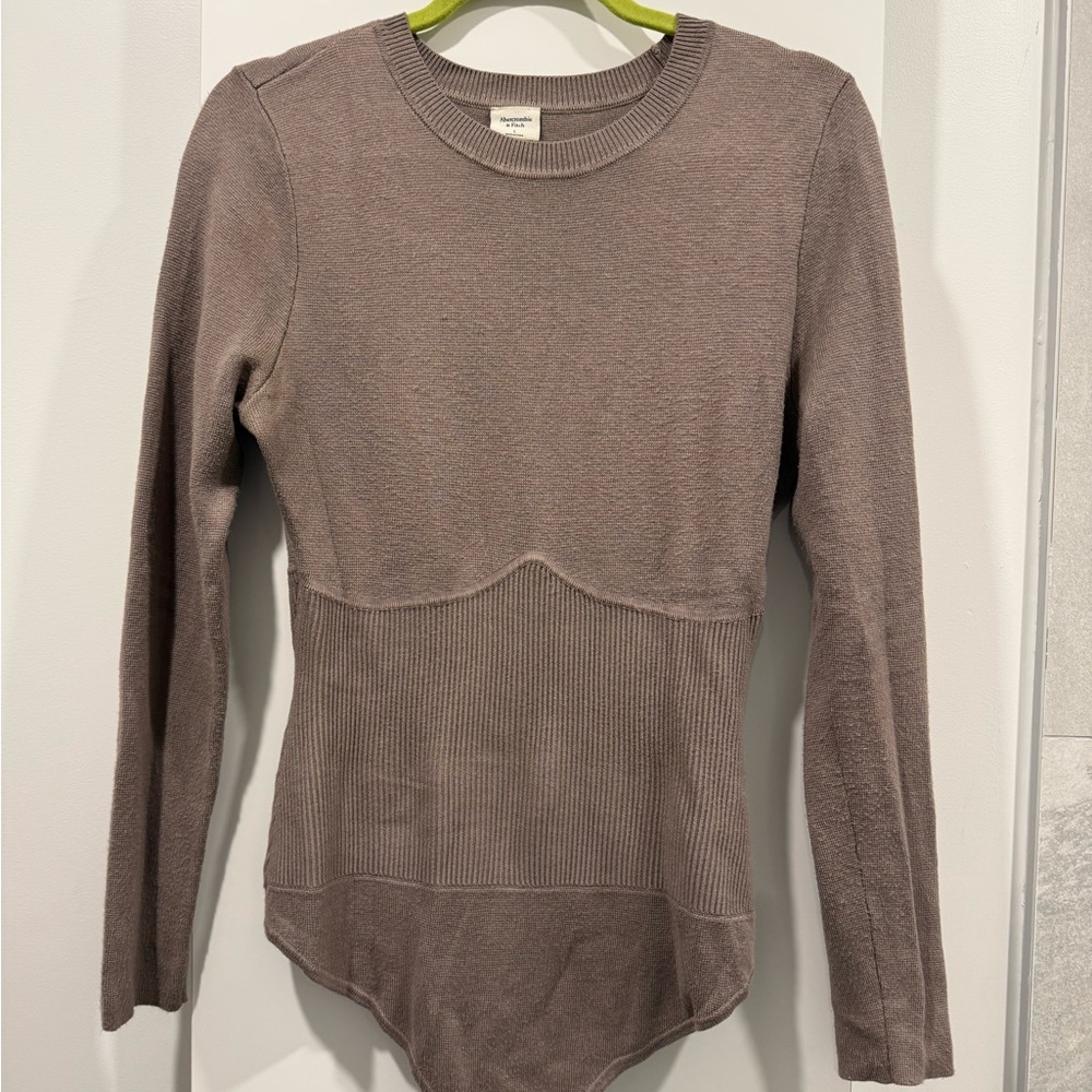 Abercrombie & Fitch Taupe Long Sleeve Bodysuit